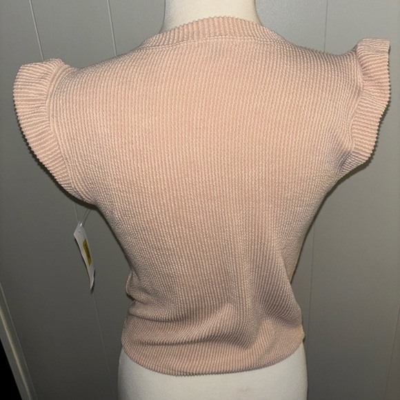 “MM MM MM” LG. PULL OVER TOP PEACH RIBBED DESIGN CAP SLEEVES USA “JUNIORS” NWT - Picture 7 of 13